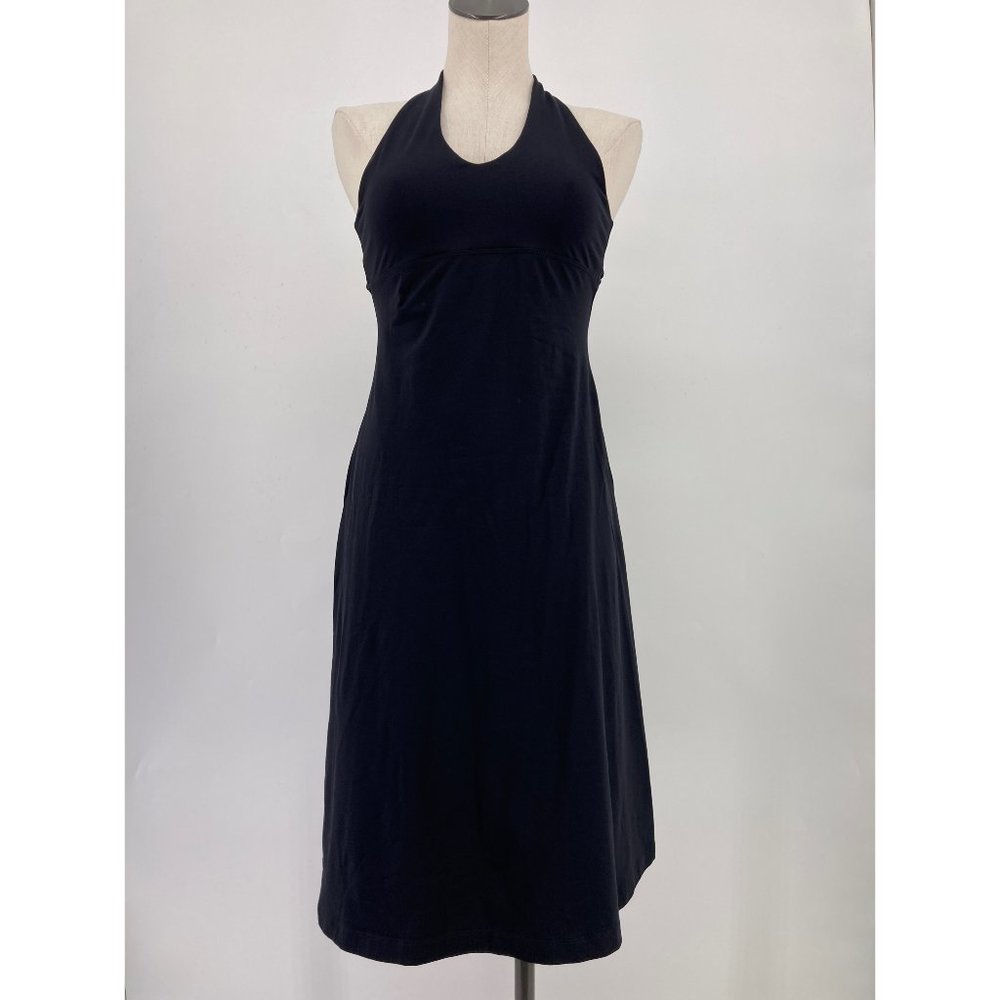 Patagonia Dress Morning Glory Halter Solid Black Stretch Tie Back Size Small